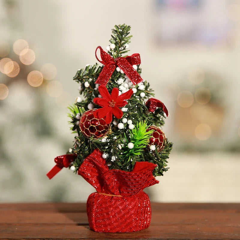Mini Christmas Tree Tabletop Artificial with Ornaments and Poinsettia Topper - Image 5