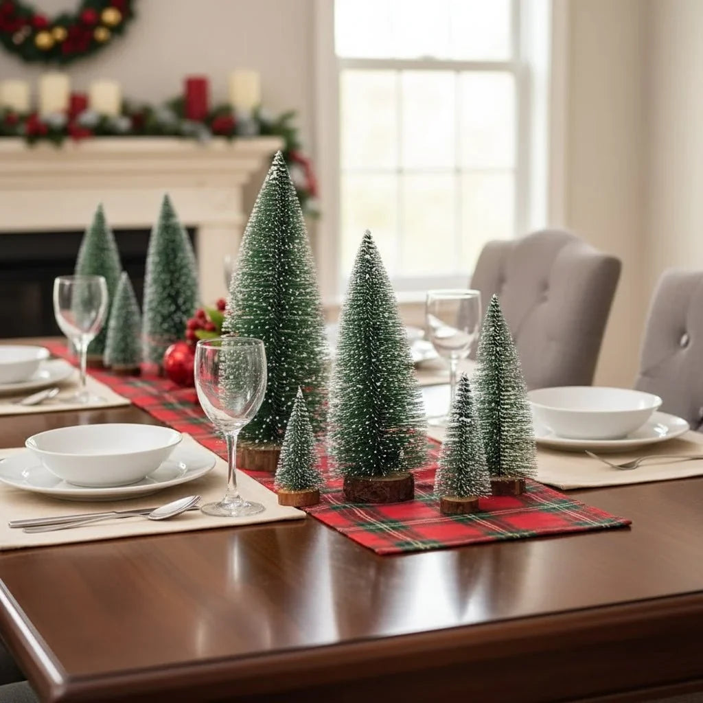 Miniature Christmas Trees with Bottle Brush Bristles and Frosted Snow Effect for Tabletop Decor - Image 2