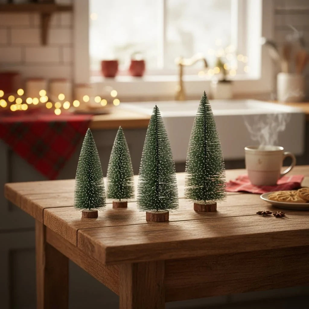 Miniature Christmas Trees with Bottle Brush Bristles and Frosted Snow Effect for Tabletop Decor - Image 3