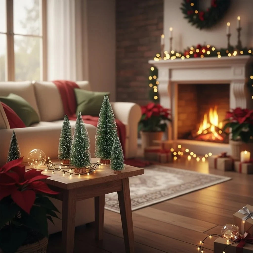 Miniature Christmas Trees with Bottle Brush Bristles and Frosted Snow Effect for Tabletop Decor - Image 5