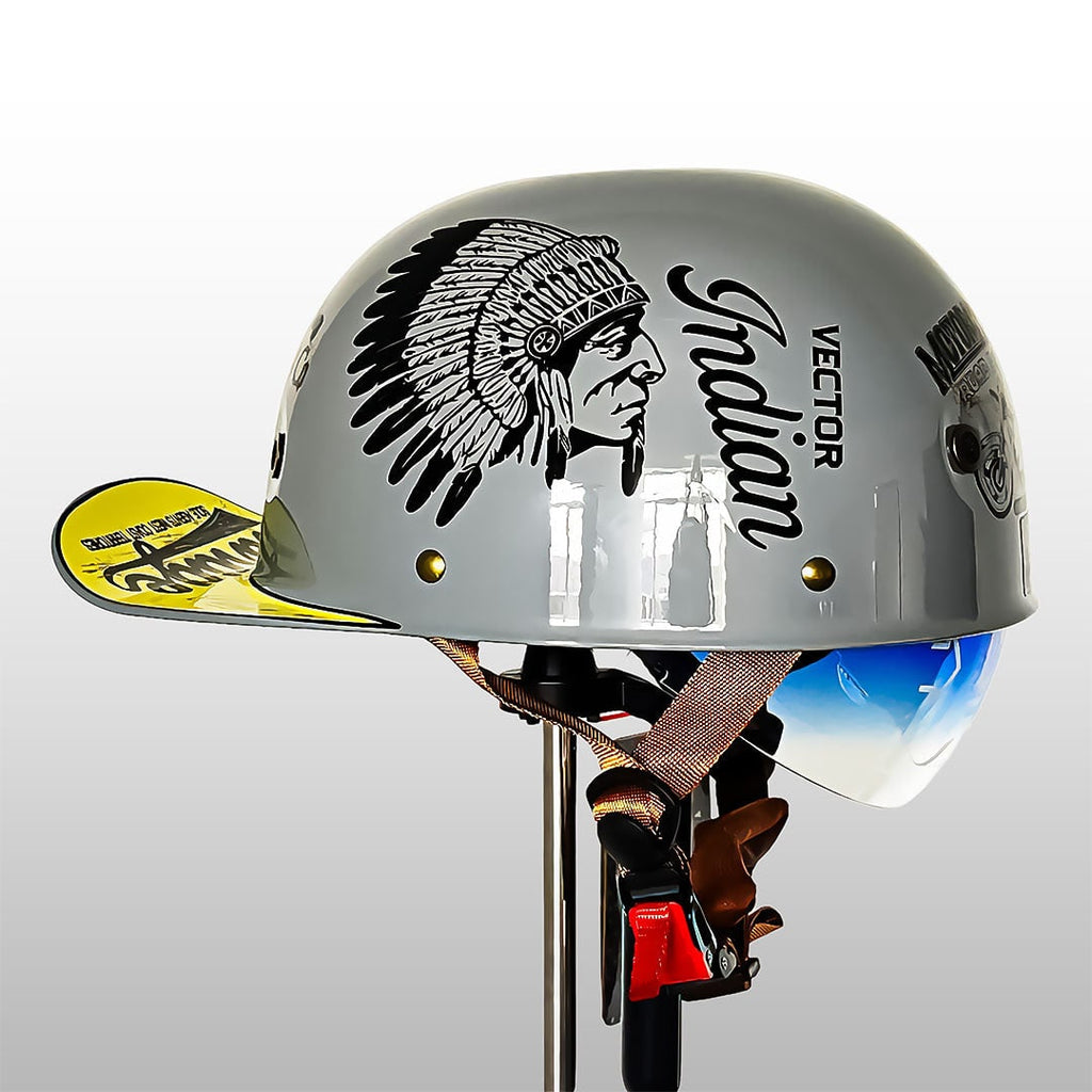 Motorcycle Half Helmet with Retro Visor Quick Release Strap and Removable Sun Shield - Image 13