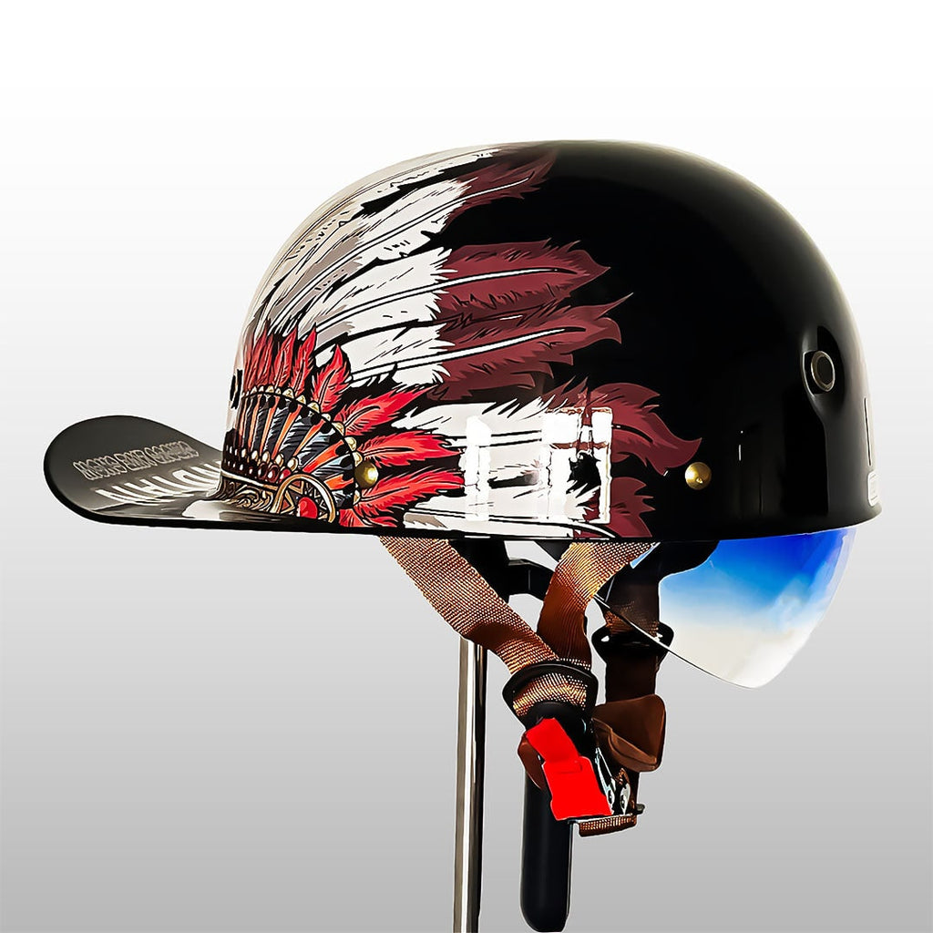 Motorcycle Half Helmet with Retro Visor Quick Release Strap and Removable Sun Shield - Image 6
