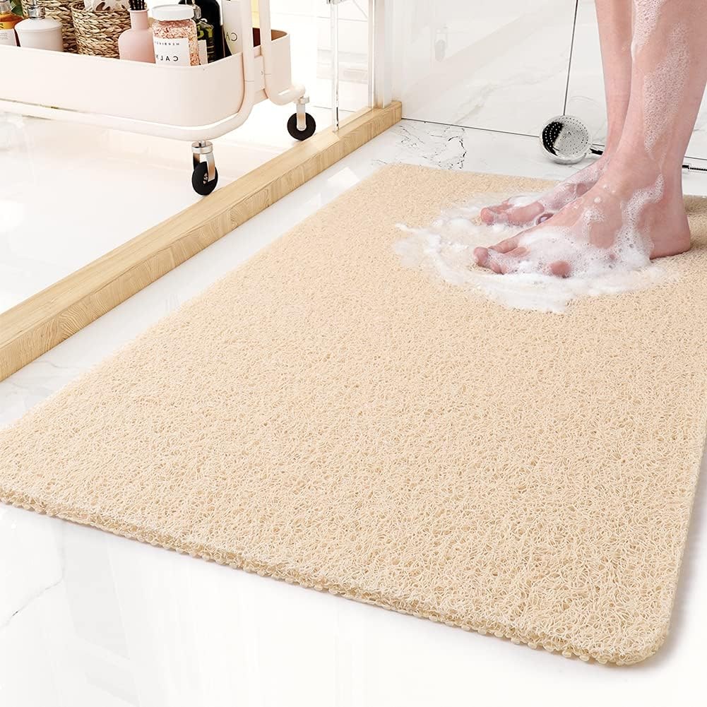 Non-Slip Bath Mat with Loofah Texture and Mesh Backing for Drainage - Image 4