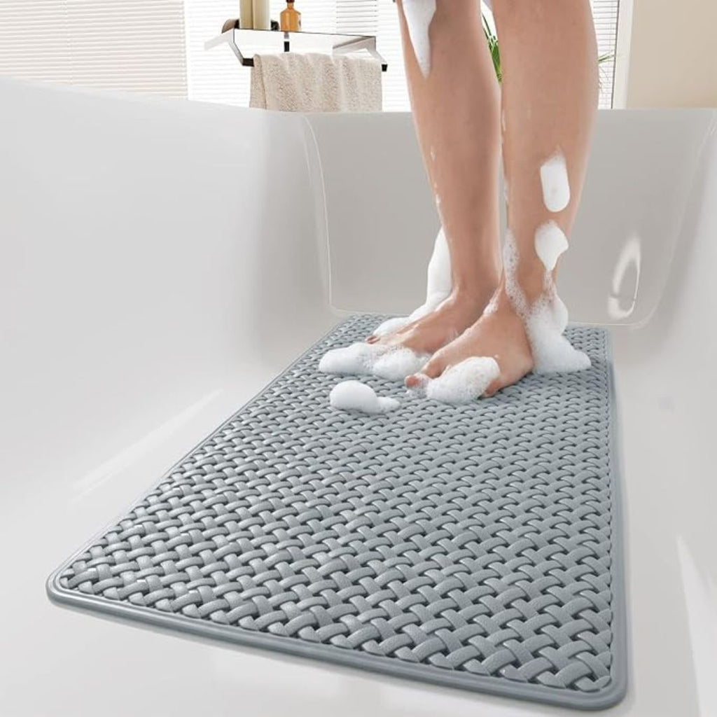 Non-Slip Bath Mat with Suction Cups and Basketweave Texture for Bathtub - Image 1