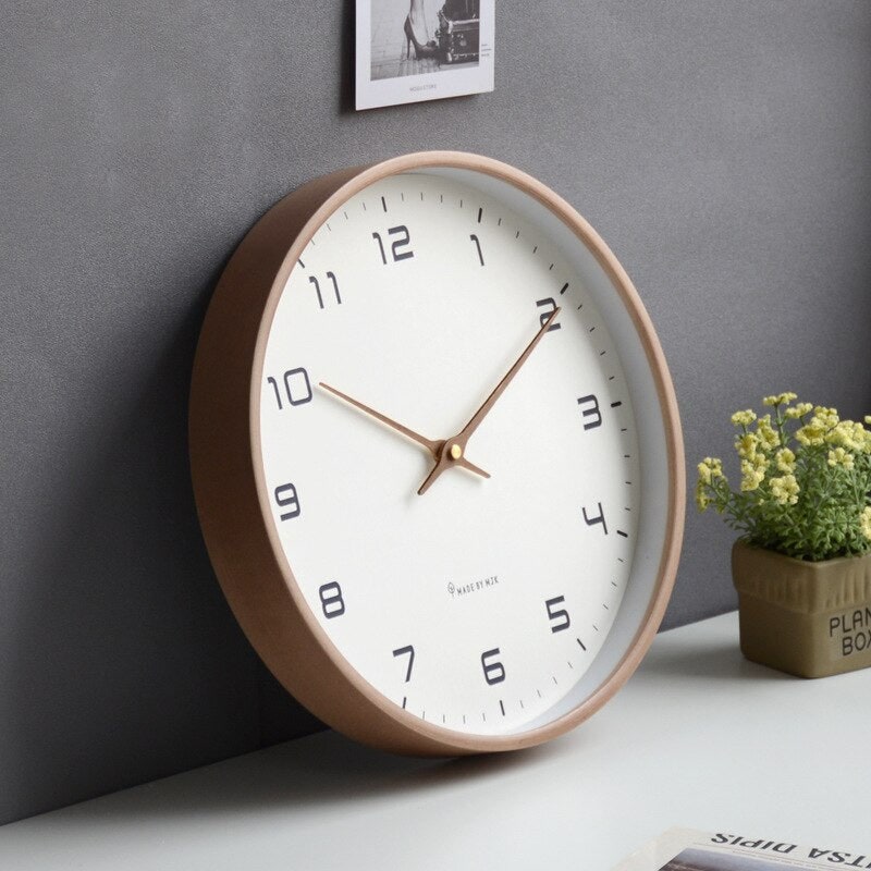 Nordic Minimalist Wall Clock with Wooden Frame and Arabic Numerals - Image 2