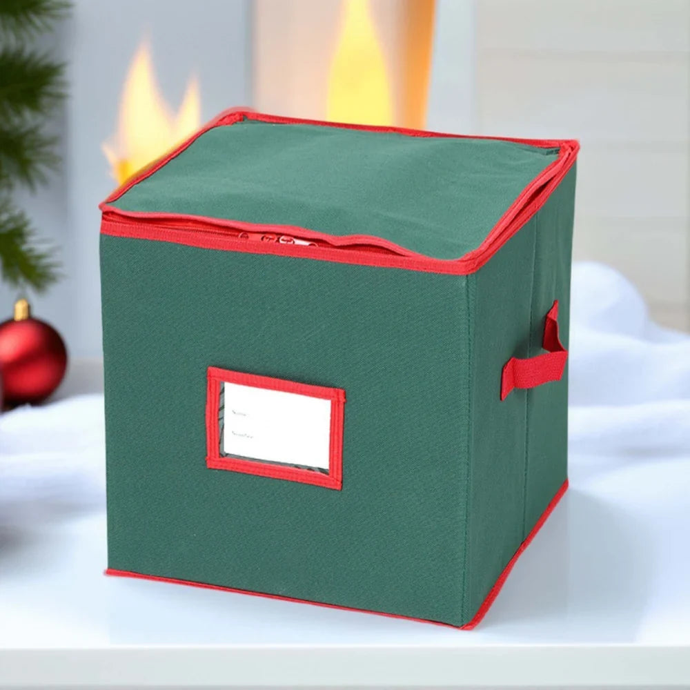 Ornament Storage Box with Dividers and Zippered Lid for Christmas Décor - Image 1
