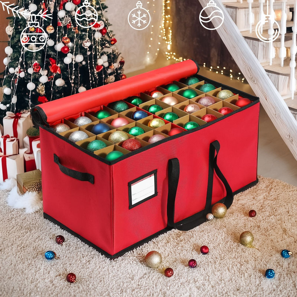 Ornament Storage Container with Dividers Zippered Lid and Handles for Christmas Decorations - Image 2