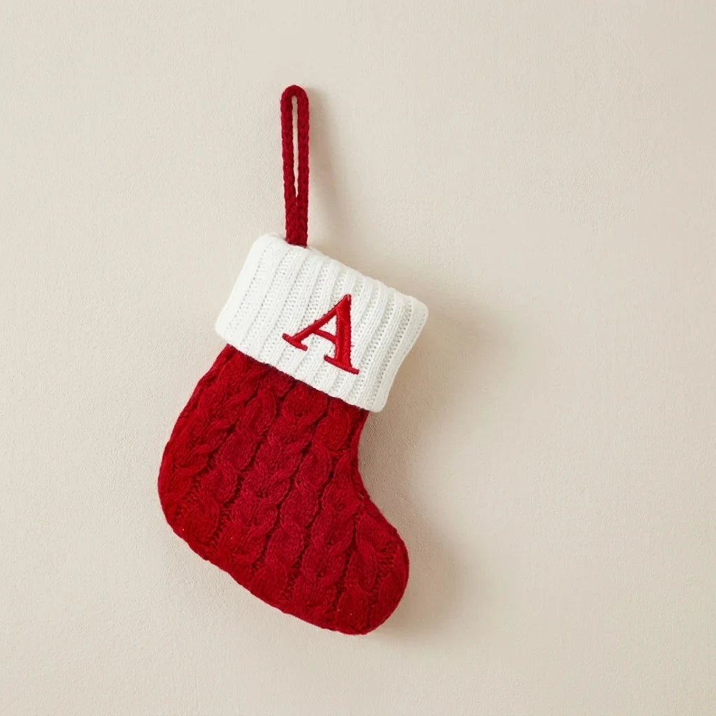Personalized Mini Christmas Stocking with Cable Knit and Embroidered Initial - Image 1