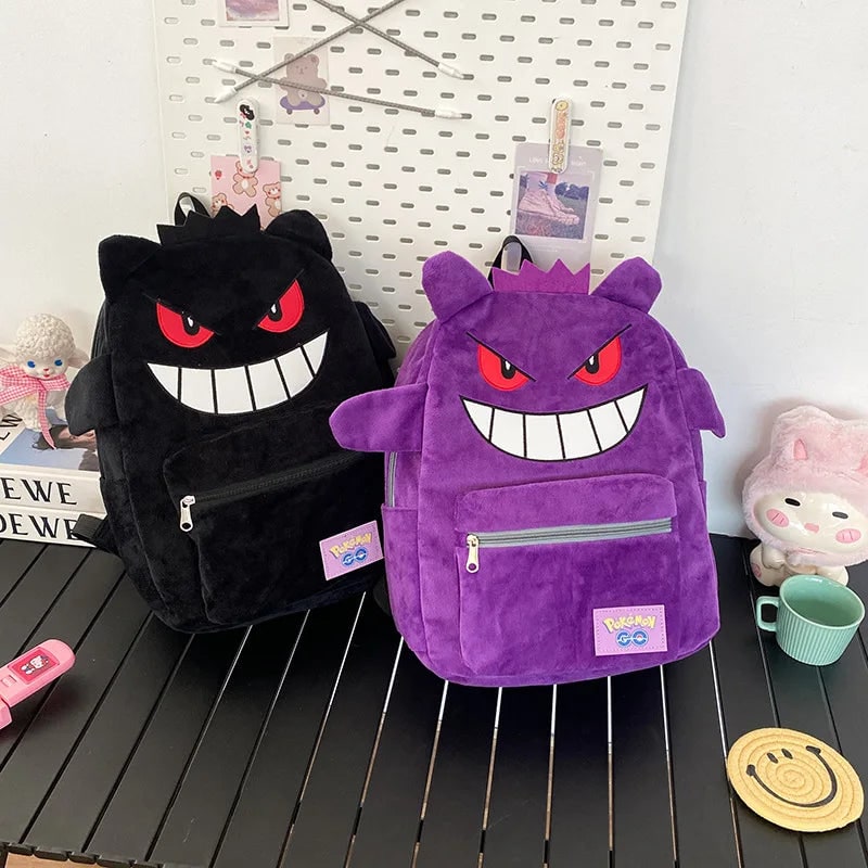 Plush Backpack with Cartoon Monster Design and Front Pocket for Kids - Image 1