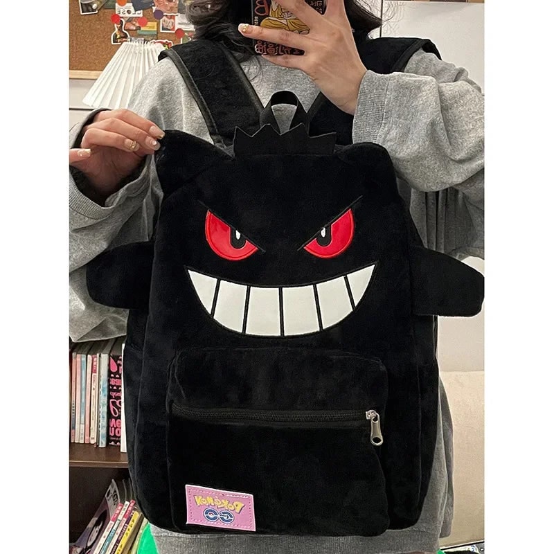 Plush Backpack with Cartoon Monster Design and Front Pocket for Kids - Image 3