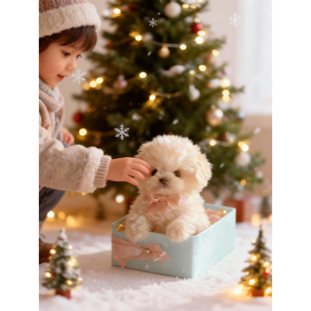 Plush Dog Toys with Soft Faux Fur Realistic Puppy Features and Satin Bow - Image 3