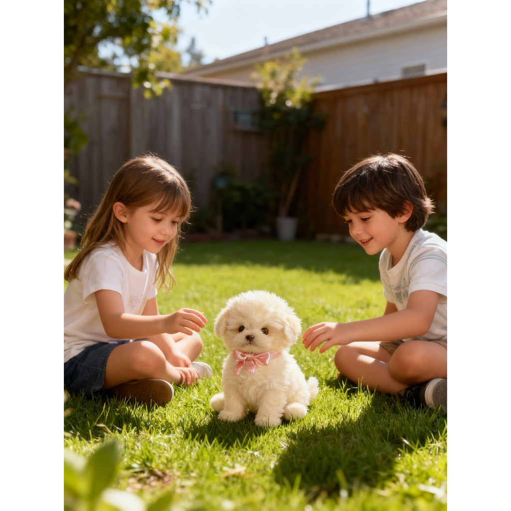 Plush Dog Toys with Soft Faux Fur Realistic Puppy Features and Satin Bow - Image 7