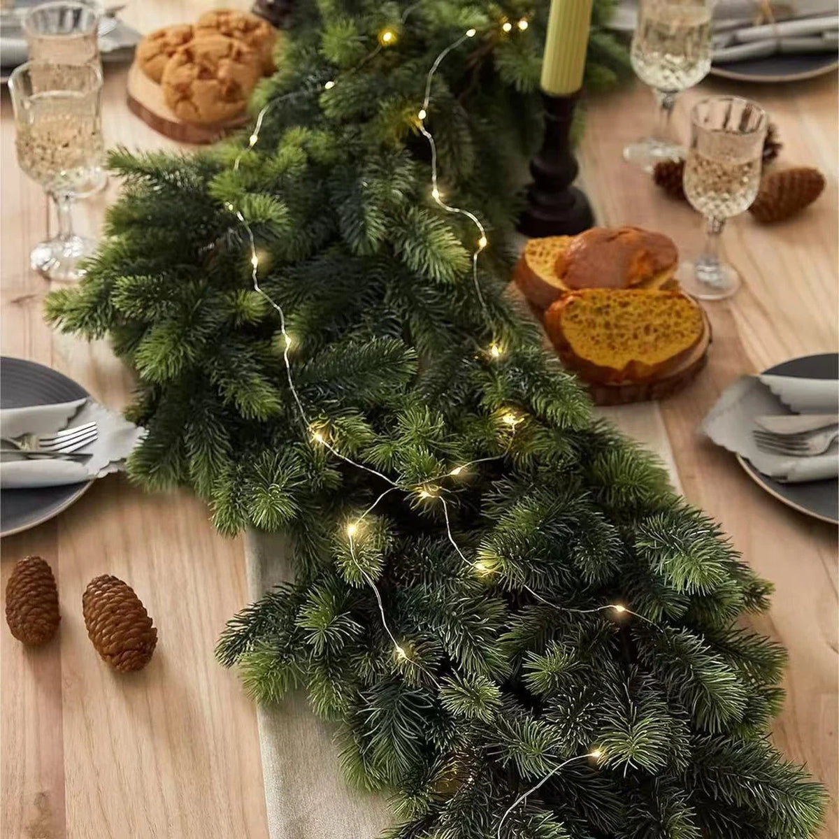 Pre-Lit Christmas Garland with 50 Warm LED Lights Battery Operated Indoor Holiday Decoration - Image 6