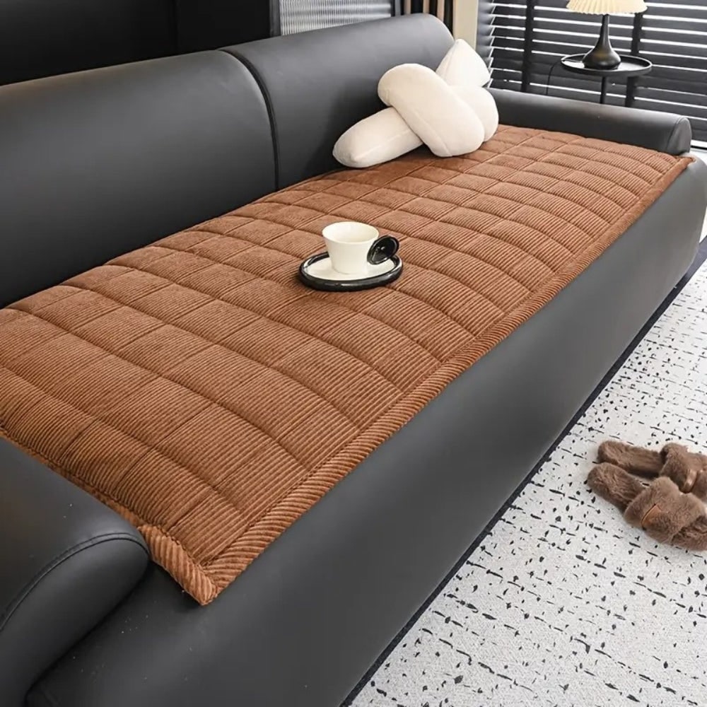 Quilted Corduroy Sofa Seat Covers with Padded Protection and Bound Edges - Image 1