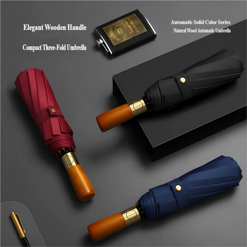 Repel Windproof Travel Umbrella with Automatic Folding Wooden Handle and Compact Design - Image 6