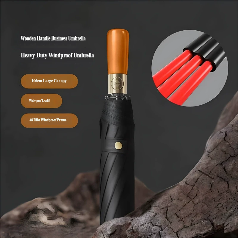 Repel Windproof Travel Umbrella with Automatic Folding Wooden Handle and Compact Design - Image 8