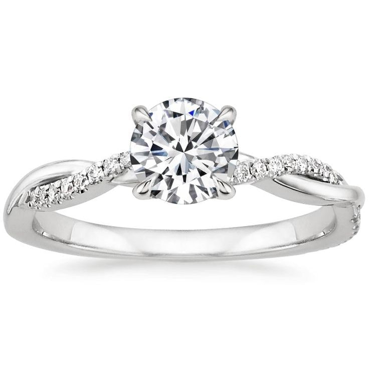 Round Brilliant Engagement Ring with Twisted Band and Pavé Accents - Image 2