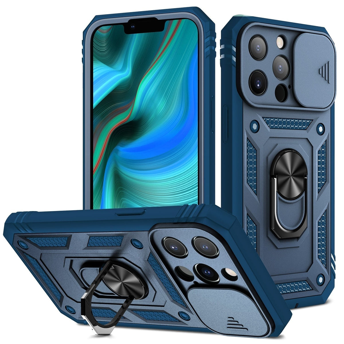 Rugged Shockproof Phone Case with Sliding Camera Cover and Kickstand - Image 1