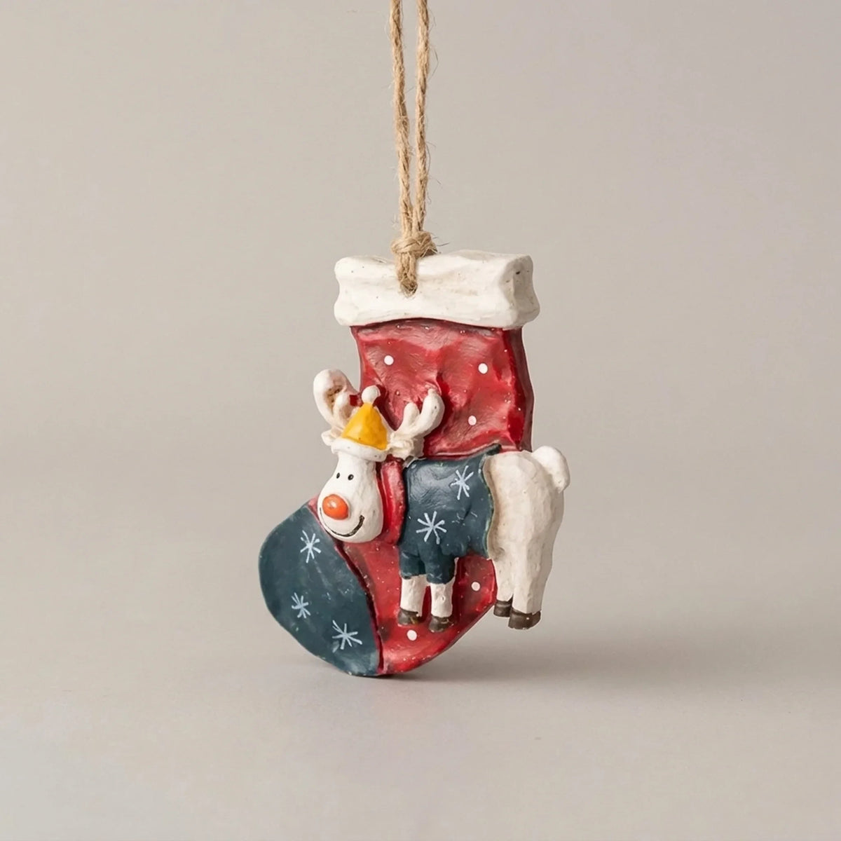Rustic Resin Christmas Ornament with Hand-Painted Details and Jute String - Image 2