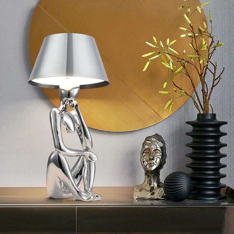 Sculpture Table Lamp with Abstract Human Base and Metallic Cone Shade for Modern - Image 3
