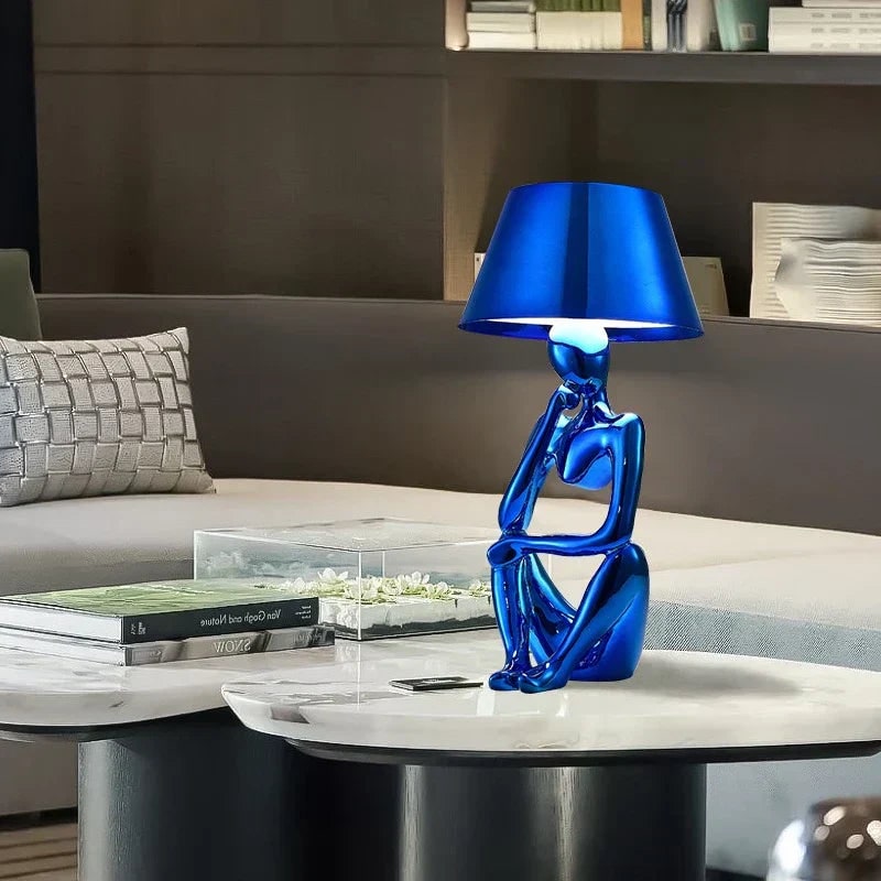 Sculpture Table Lamp with Abstract Human Base and Metallic Cone Shade for Modern - Image 5