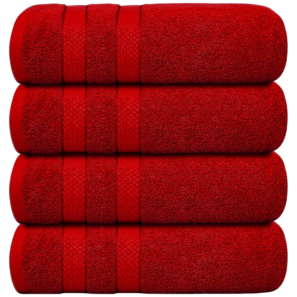 Set of 4 Large Bath Towels with Absorbent Cotton Terry Cloth and Dobby Border - Image 1