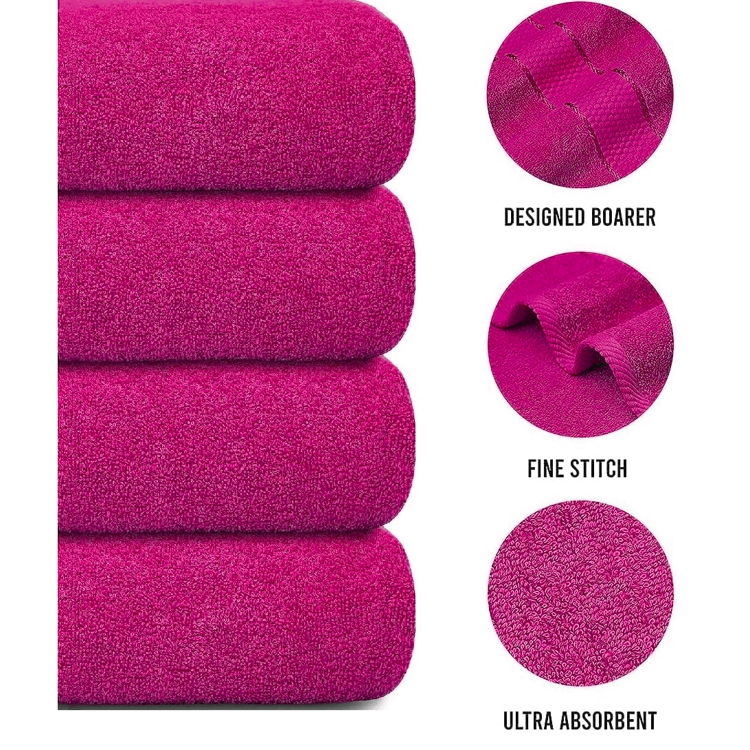 Set of 4 Large Bath Towels with Absorbent Cotton Terry Cloth and Dobby Border - Image 18