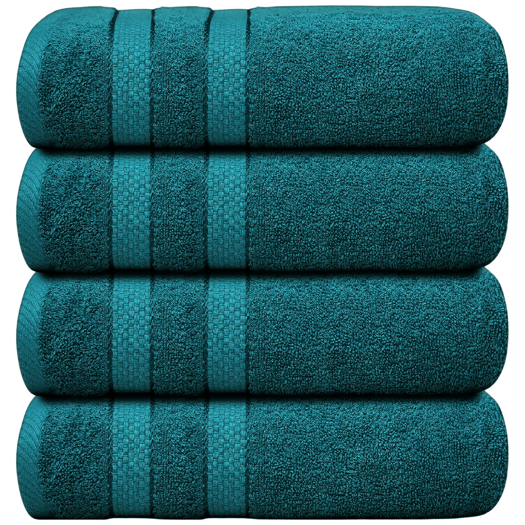 Set of 4 Large Bath Towels with Absorbent Cotton Terry Cloth and Dobby Border - Image 19
