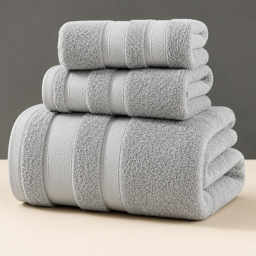 Set of 4 Large Bath Towels with Absorbent Cotton Terry Cloth and Dobby Border - Image 2