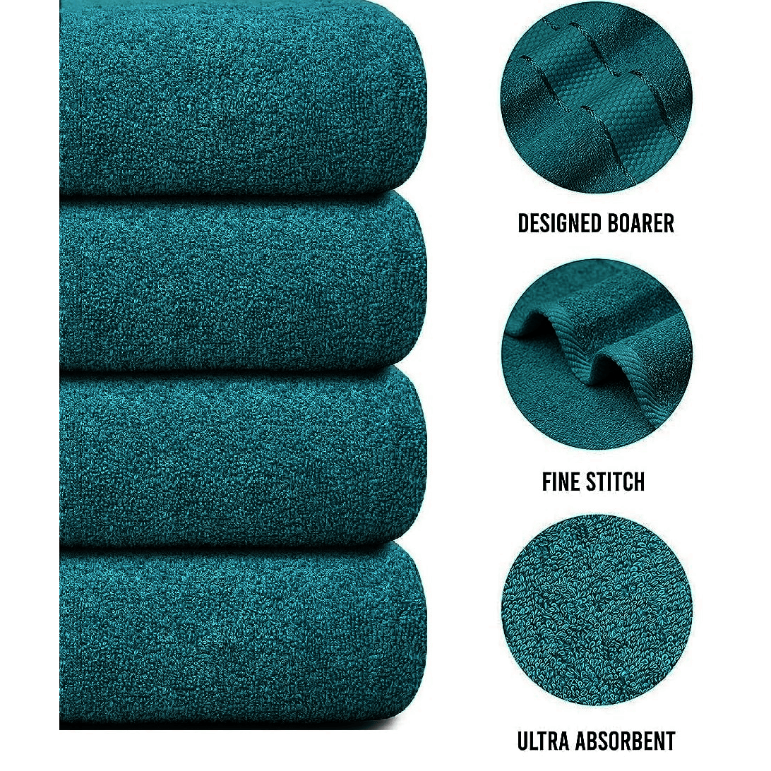Set of 4 Large Bath Towels with Absorbent Cotton Terry Cloth and Dobby Border - Image 21