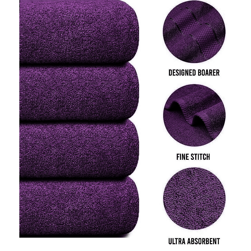 Set of 4 Large Bath Towels with Absorbent Cotton Terry Cloth and Dobby Border - Image 24