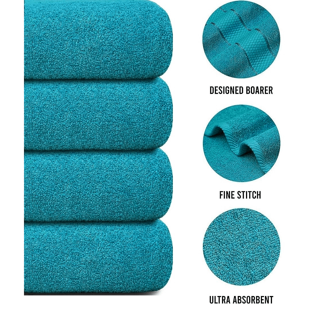 Set of 4 Large Bath Towels with Absorbent Cotton Terry Cloth and Dobby Border - Image 36
