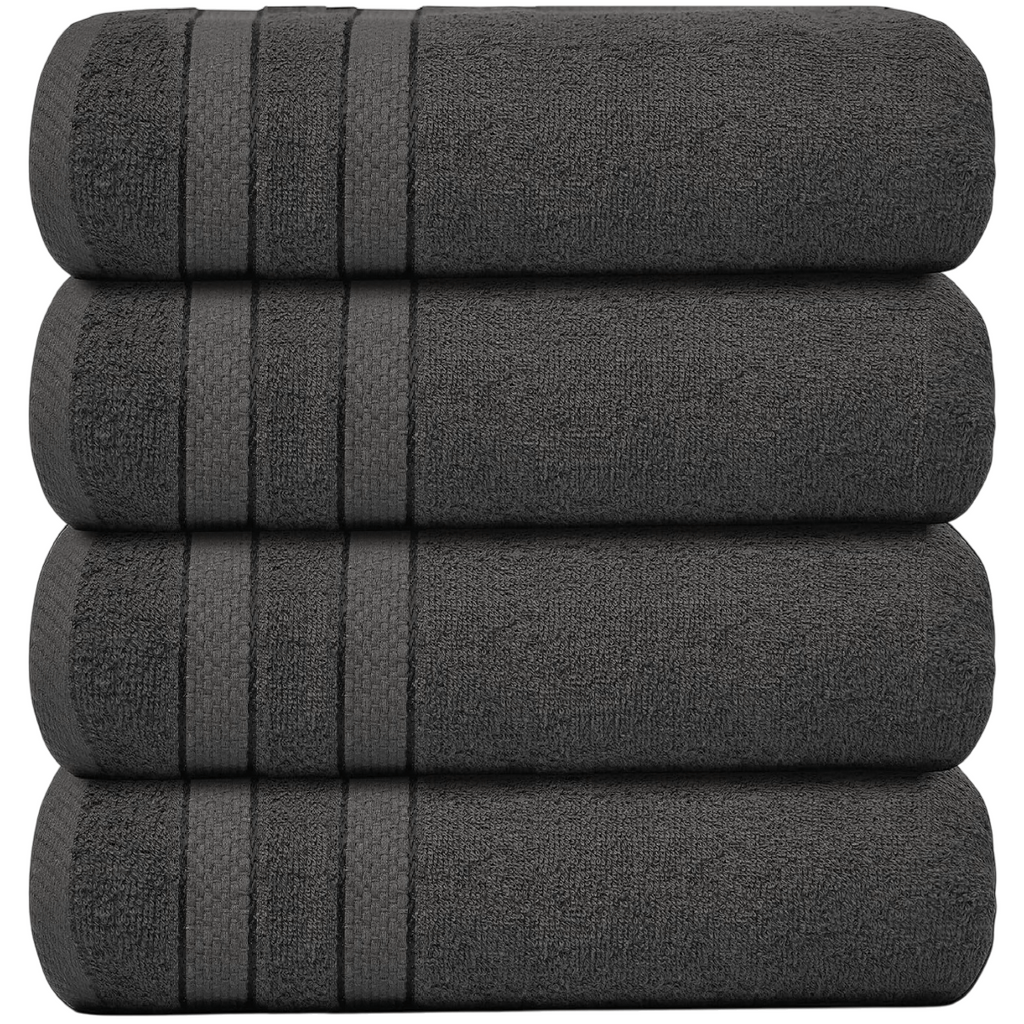 Set of 4 Large Bath Towels with Absorbent Cotton Terry Cloth and Dobby Border - Image 37
