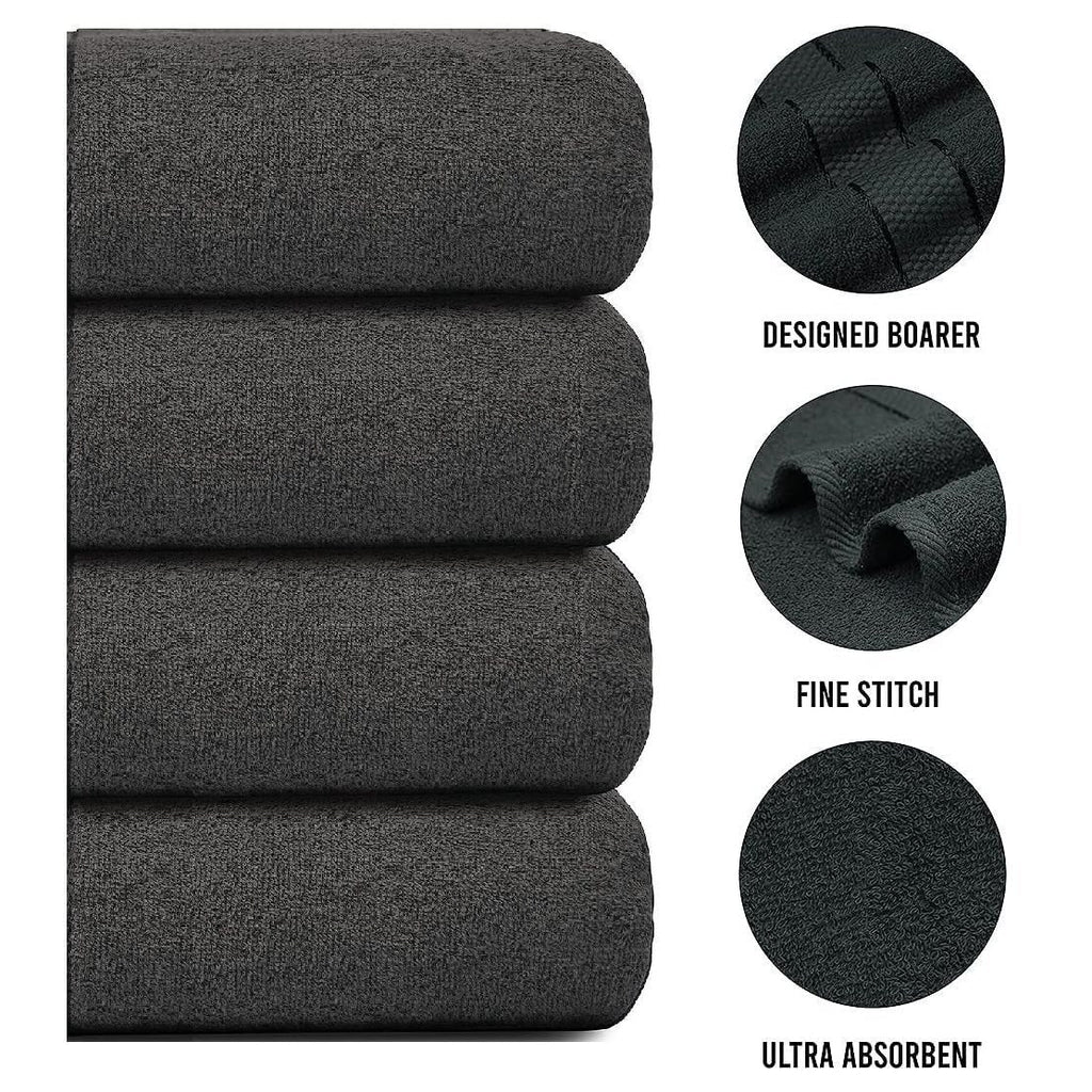Set of 4 Large Bath Towels with Absorbent Cotton Terry Cloth and Dobby Border - Image 39
