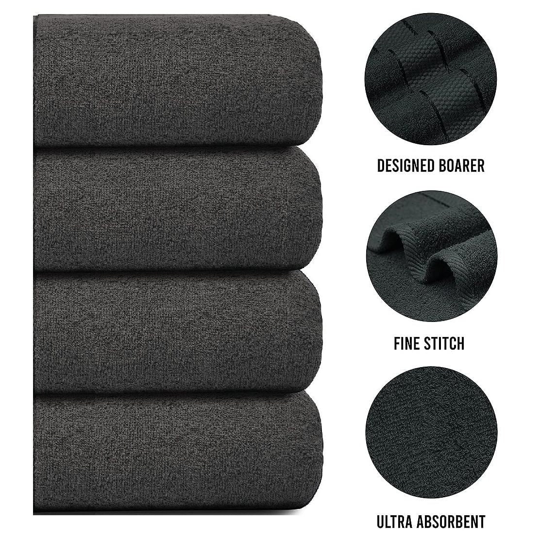 Set of 4 Large Bath Towels with Absorbent Cotton Terry Cloth and Dobby Border - Image 39