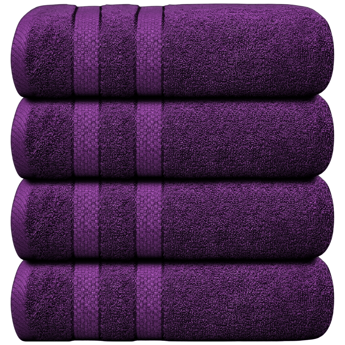 Set of 4 Large Bath Towels with Absorbent Cotton Terry Cloth and Dobby Border - Image 43