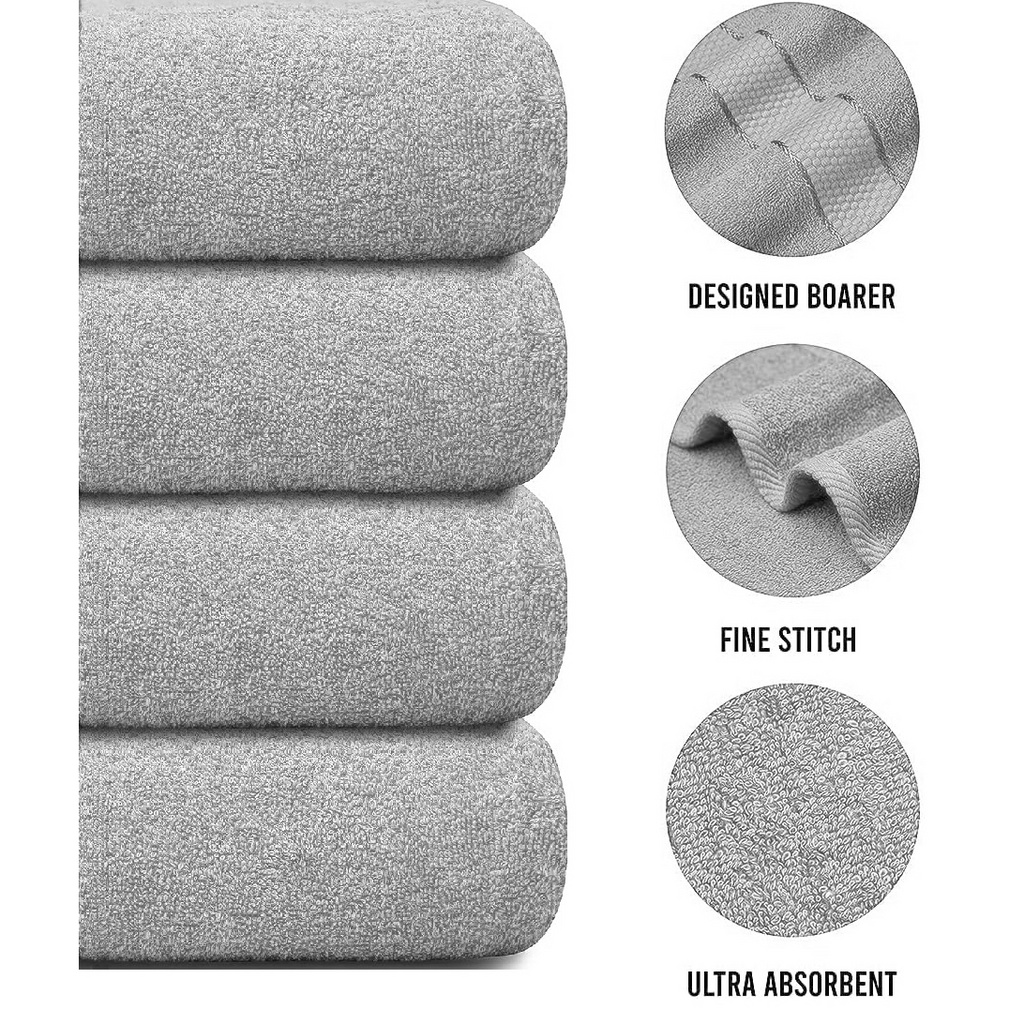Set of 4 Large Bath Towels with Absorbent Cotton Terry Cloth and Dobby Border - Image 6