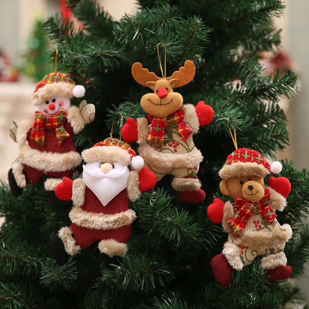 Set of 4 Plush Christmas Ornaments with Faux Fur Trim and Embroidered Details - Image 2
