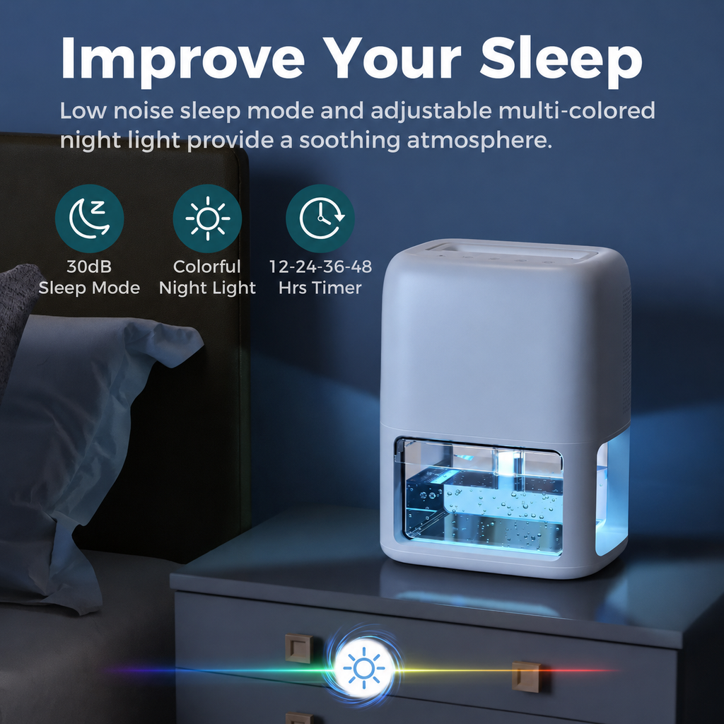 Small Dehumidifier for Bedroom with 1.8l Tank Quiet Operation and LED Light for Rooms - Image 2