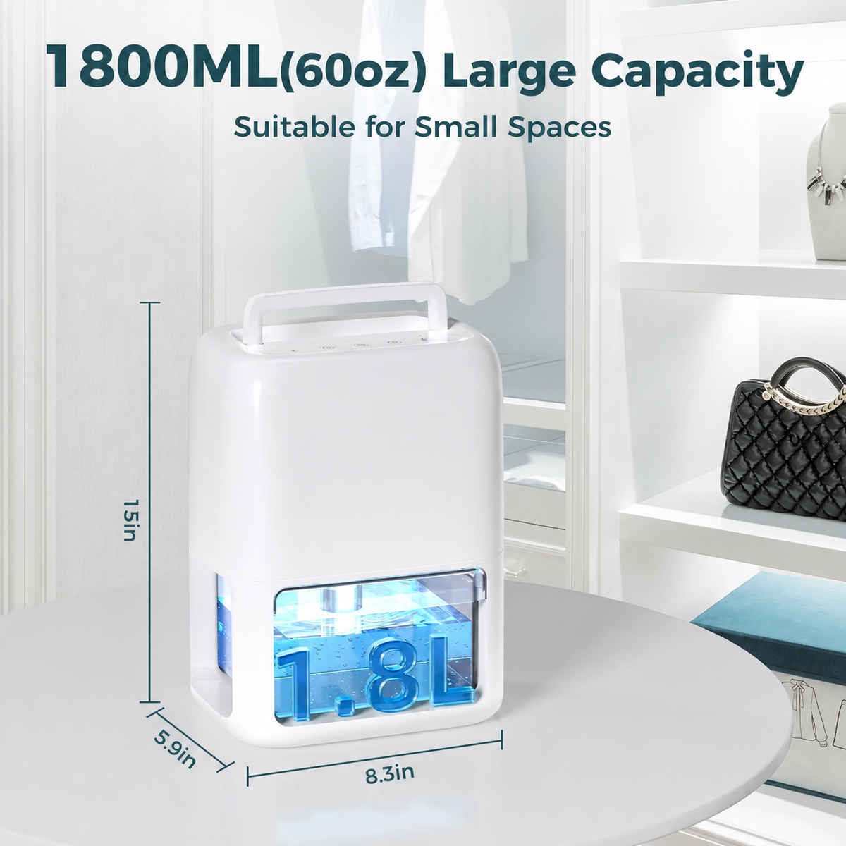 Small Dehumidifier for Bedroom with 1.8l Tank Quiet Operation and LED Light for Rooms - Image 3