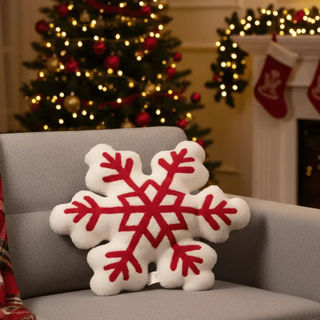 Snowflake Throw Pillow with Plush Sherpa Fabric and Embroidered Tufted Pattern - Image 1
