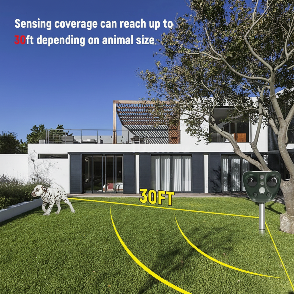 Solar Powered Ultrasonic Pest Repeller with Motion Sensor and Flashing LED Lights - Image 2