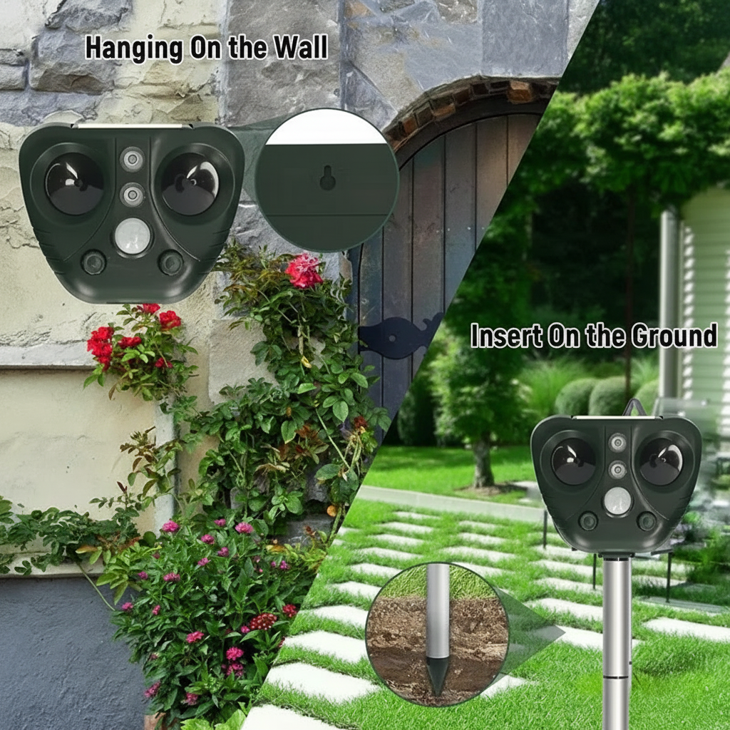 Solar Powered Ultrasonic Pest Repeller with Motion Sensor and Flashing LED Lights - Image 5