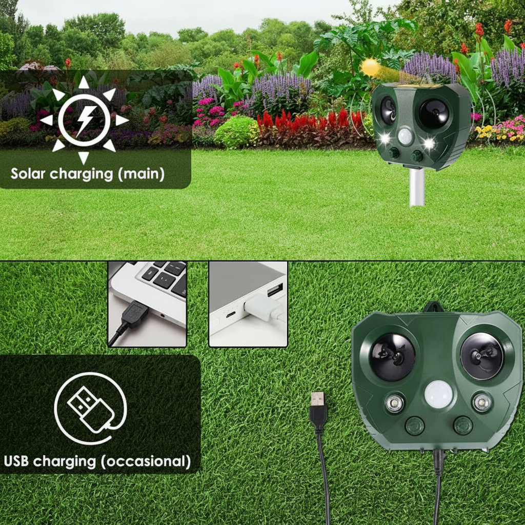 Solar Powered Ultrasonic Pest Repeller with Motion Sensor and Flashing LED Lights - Image 6
