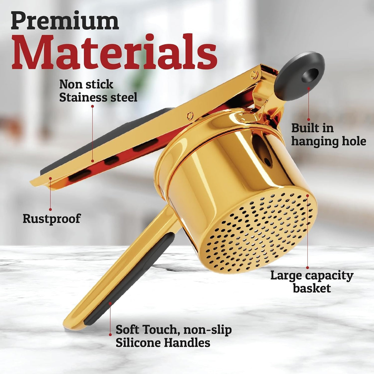 Stainless Steel Potato Ricer Press with Interchangeable Disks and Non-Slip Handles - Image 5