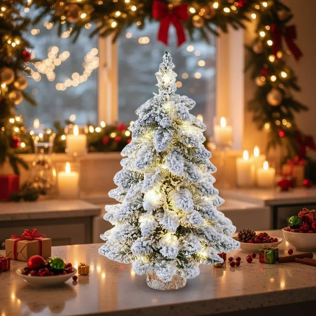 Tabletop Christmas Tree with LED Lights Flocked Snow Effect and Realistic Branches - Image 4
