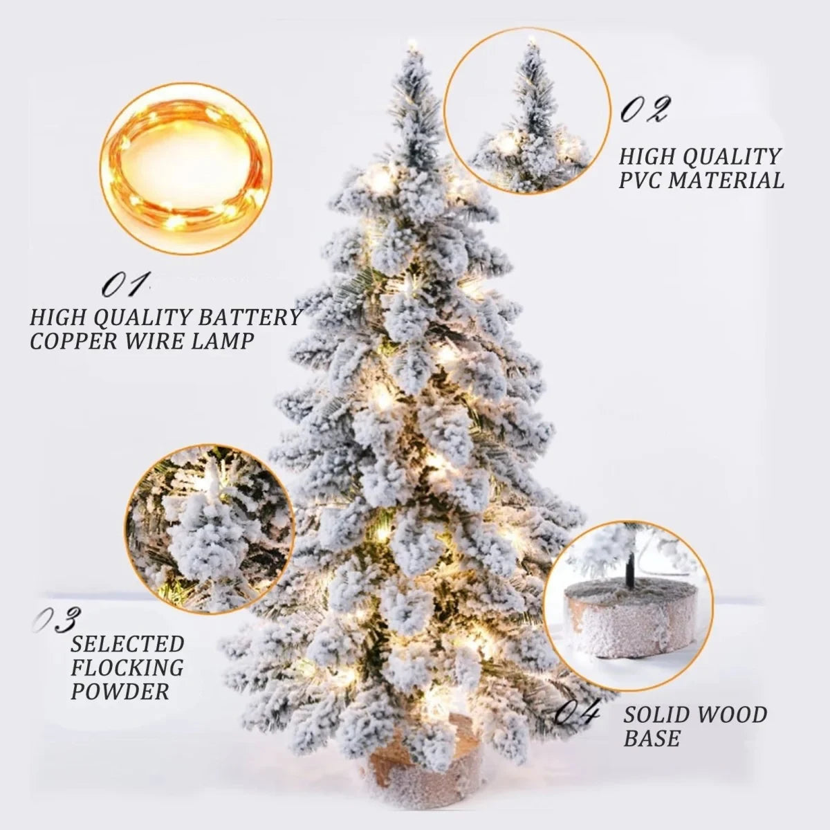 Tabletop Christmas Tree with LED Lights Flocked Snow Effect and Realistic Branches - Image 7