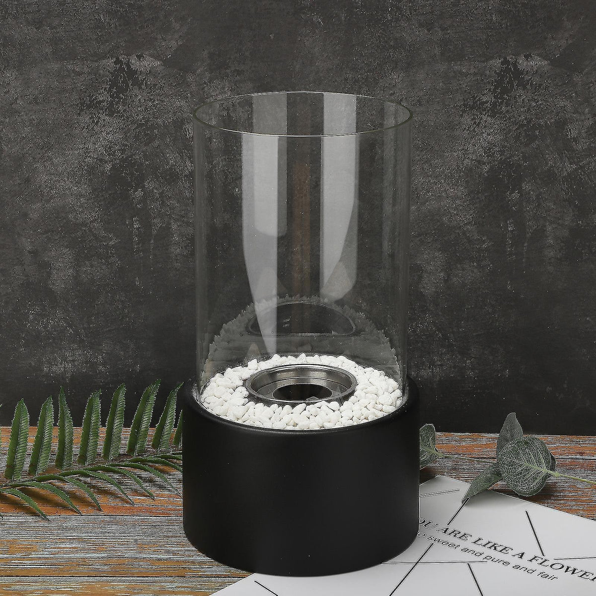 Tabletop Fire Pit with Glass Cylinder and Decorative Stones Indoor Portable Smokeless Fireplace - Image 12