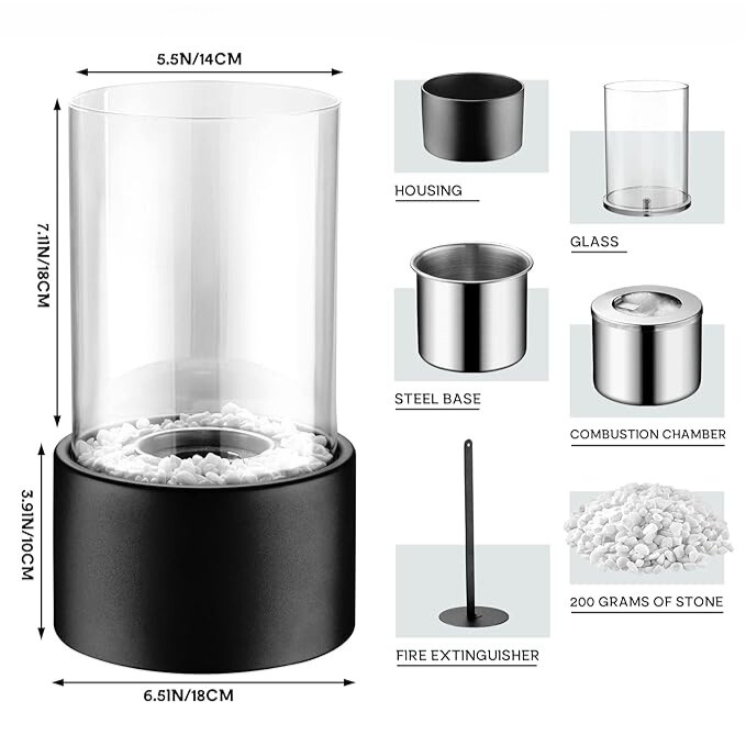 Tabletop Fire Pit with Glass Cylinder and Decorative Stones Indoor Portable Smokeless Fireplace - Image 13