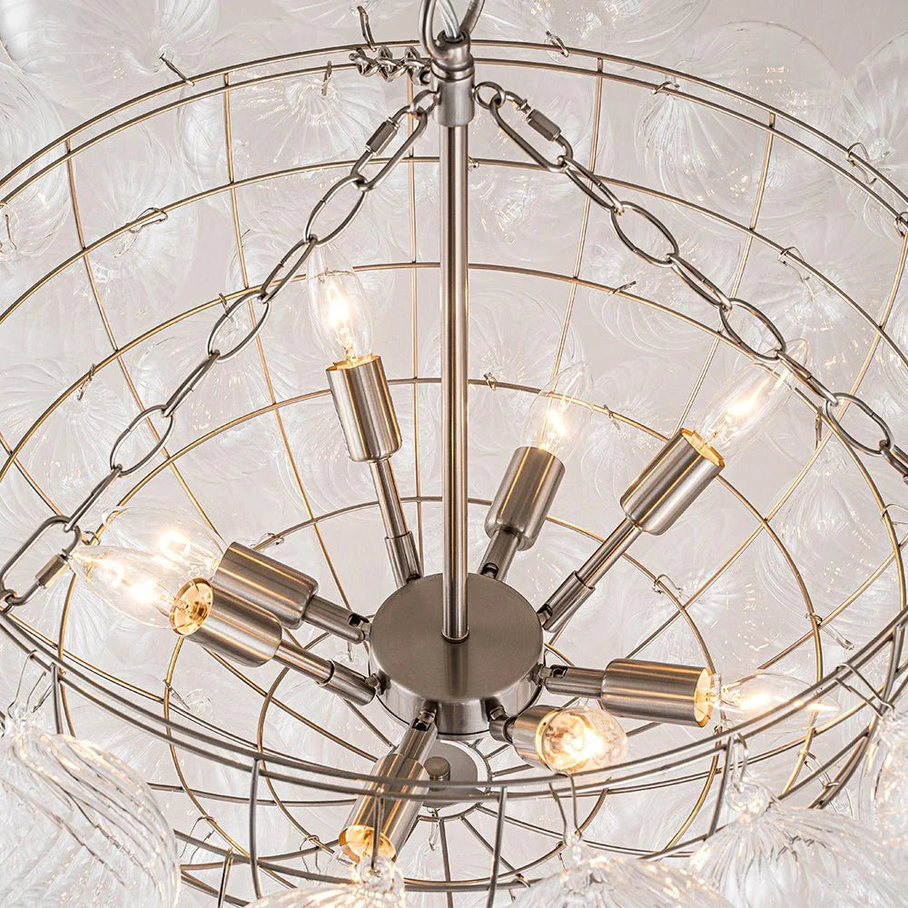 Kronleuchter im Mid-Century-Stil mit gerippten Glaskugeln und verstellbarer Aufhängung